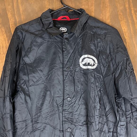 Ecko Unltd Mens Jacket Black White Y2K Windbreaker Snap Button Long Sleeve M - Picture 2 of 12